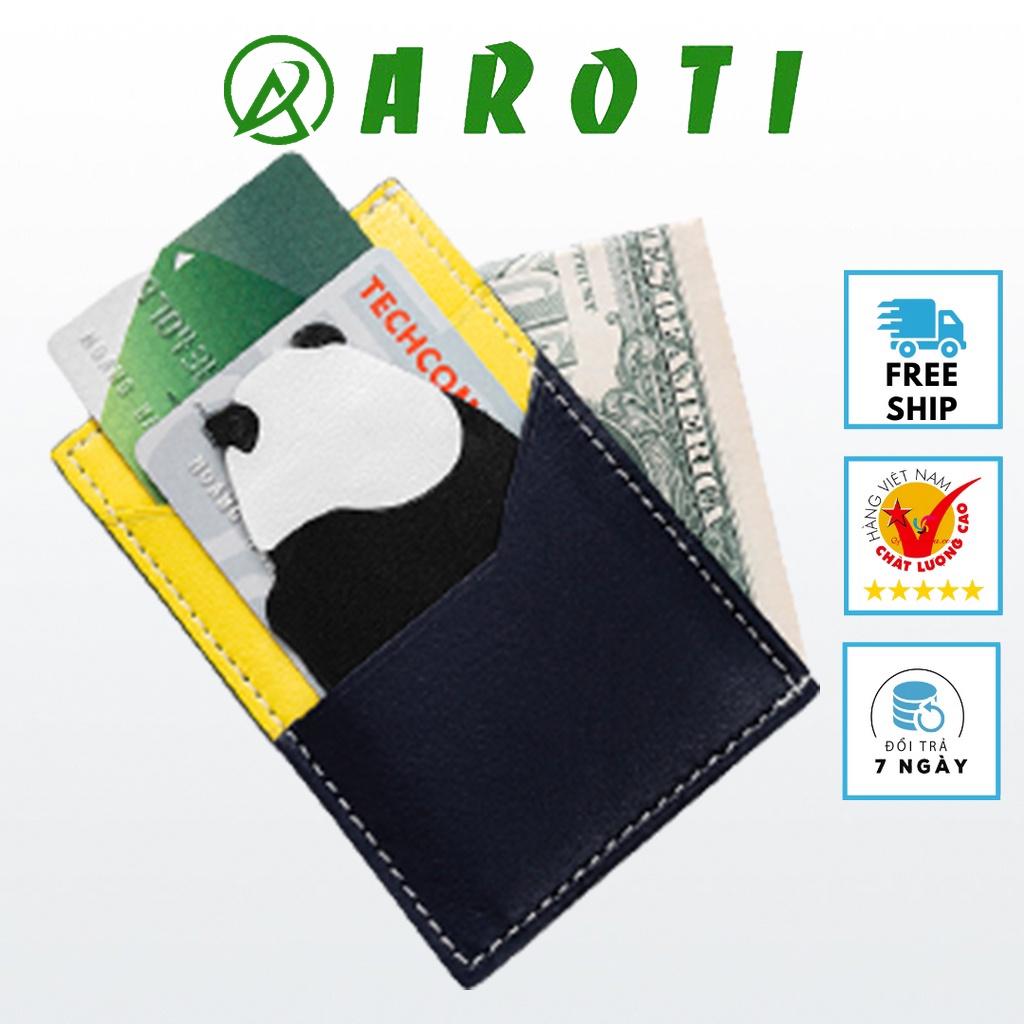 Ví Da Nam Nữ AROTI Nhỏ Gọn Đựng Thẻ Panda Card Holder Chất Da Bò Đẹp Cao Cấp, Dáng Unisex Độc Đáo ,Bảo Hành 10 Năm V609