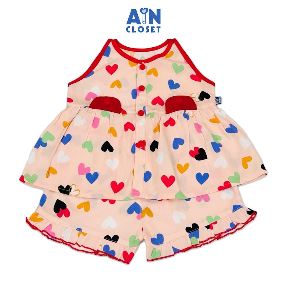 Bộ quần áo Ngắn bé gái hoạ tiết Tim Đỏ Lanh lụa - AICDBGV5RJMR - AIN Closet
