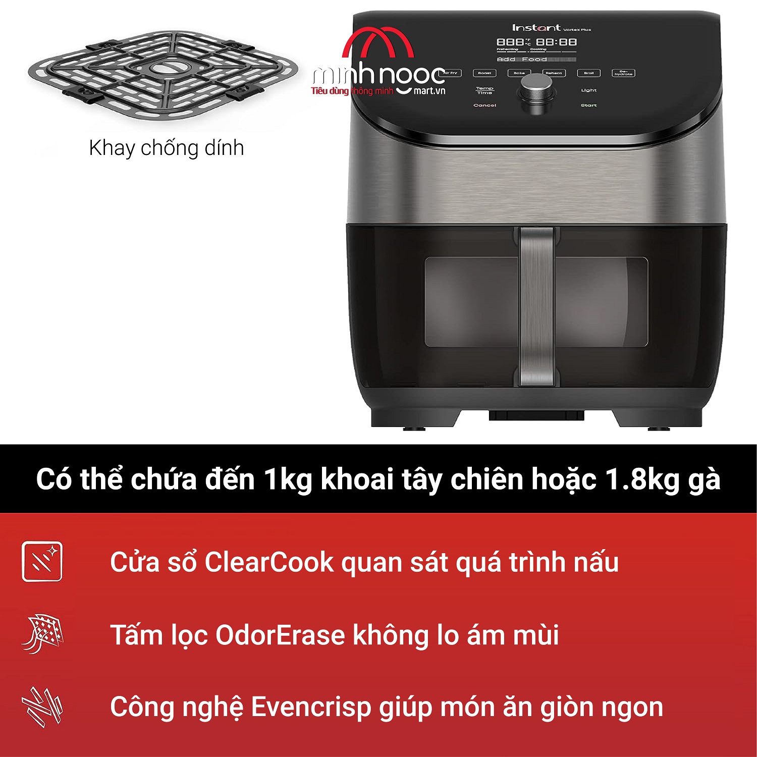 [ Hàng chính hãng ] Nồi chiên không dầu Instant Vortex Plus ClearCook, Dung tích 5,7 lít, 6 chức năng trong 1 nồi (Vortex Clearcook 6 in 1)