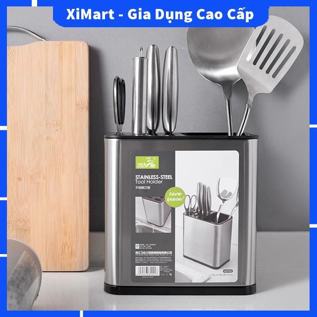 Giá cắm dao đũa thìa Inox 304 cao cấp - Kệ để dao thìa hình vuông đứng tiện lợi