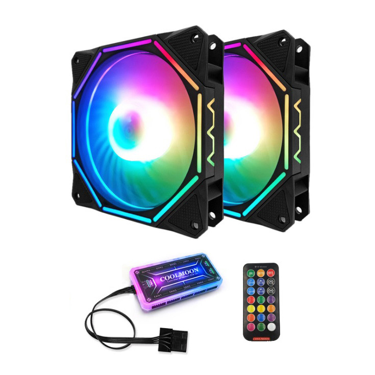 Combo 2 Quạt + Hub khiển Coolmoon RGB V10 - Hàng nhập khẩu