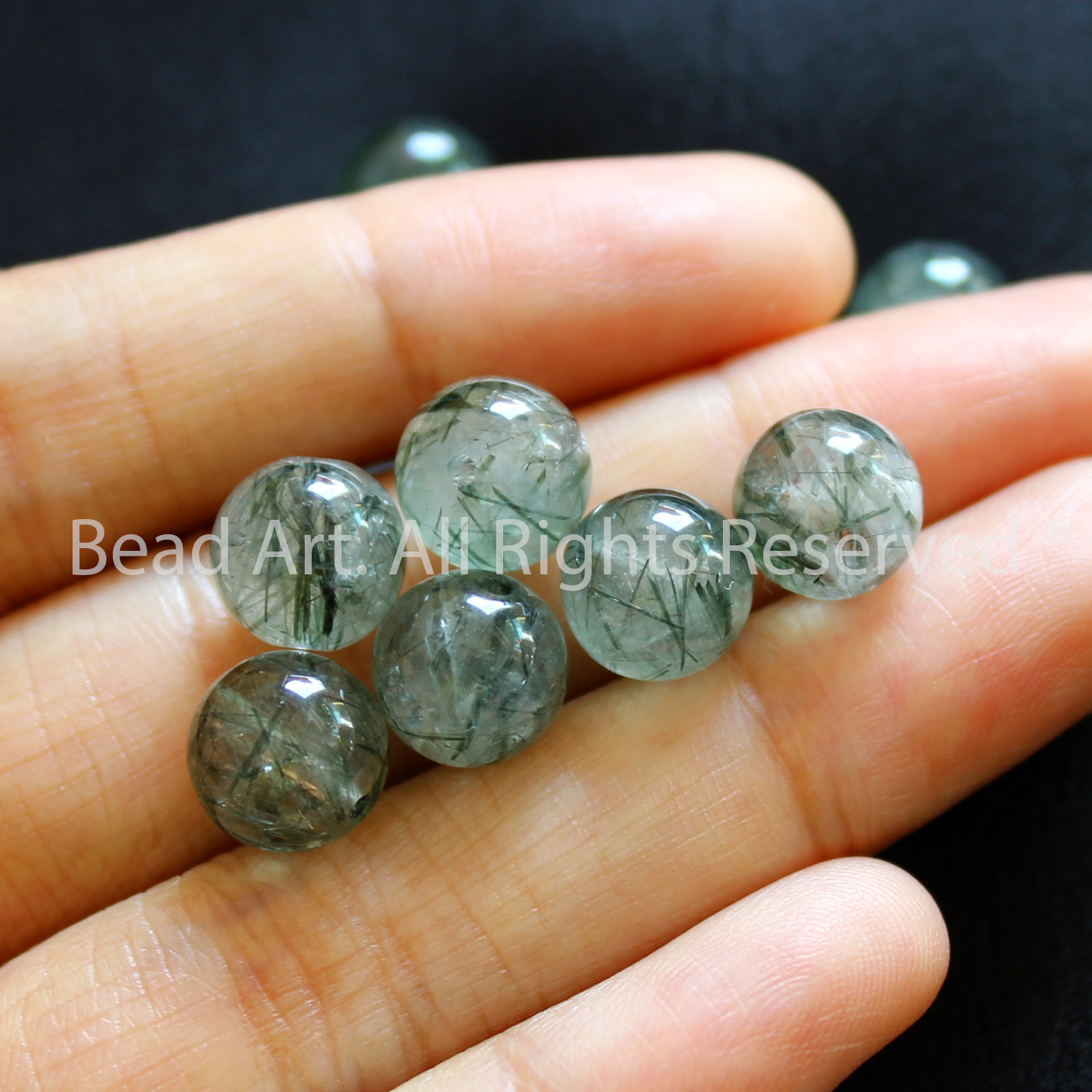 Dây Chuyền 9MM Thạch Anh Tóc Xanh Lá Và Bạc 925, Mệnh Mộc, Hoả, Vòng Cổ, Trang Sức Phong Thuỷ - Bead Art
