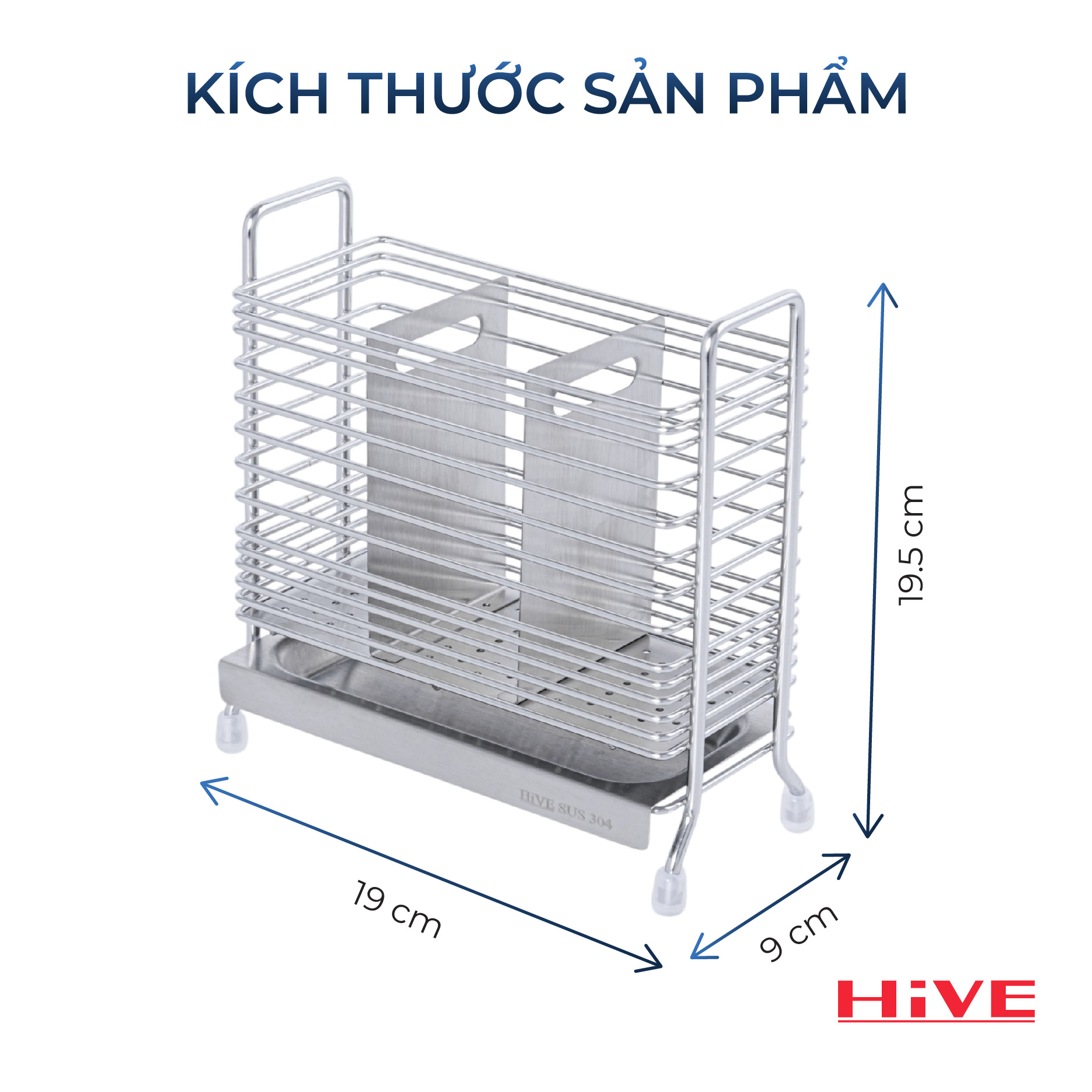 Hộp (ống) đựng đũa muỗng 3 Ngăn inox 304 HiVE
