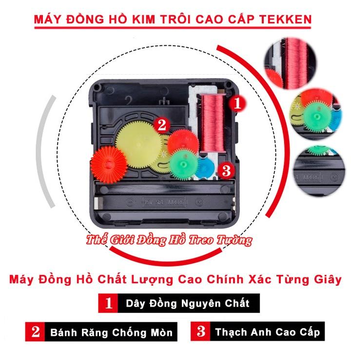 Máy Đồng Hồ Treo Tường KIM TRÔI Cao Cấp TEKKEN + Bộ Kim Dạ Quang + Pin Maxell + Bảo Hành 1 Năm