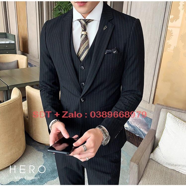 Vest Nam Hàn Quốc Kẻ Sọc, Bộ Vest Nam Kẻ Sọc Đen, Suit Nam, Bộ Suit Nam Kẻ Sọc Đen