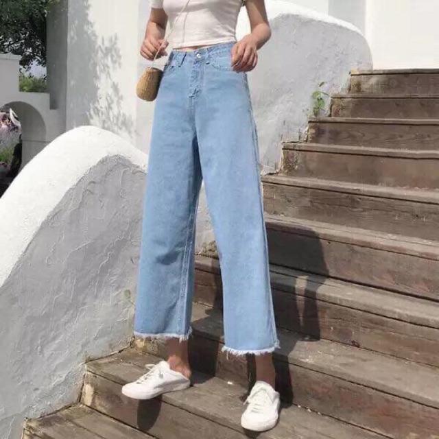 Quần Nữ Ống Rộng Chất Jeans Dày Dặn