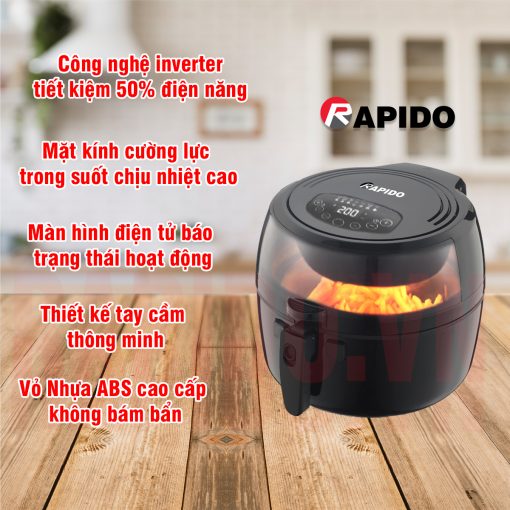 Nồi chiên không dầu điện tử RAPIDO 6.5D dung tích 6,5 lít Hàng chính hãng