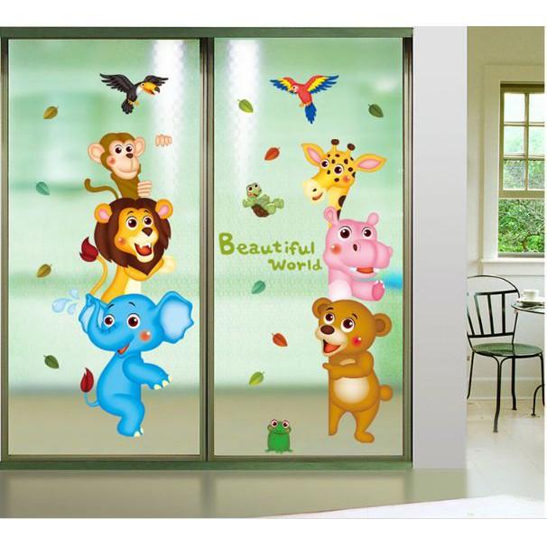 Decal trang trí vườn thú vui nhộn lấp ló