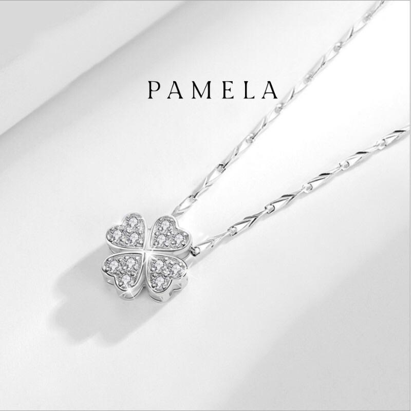 Mặt dây chuyển cỏ bốn lá, Mặt dây bạc 925 hình cỏ 4 lá may mắn Pamela