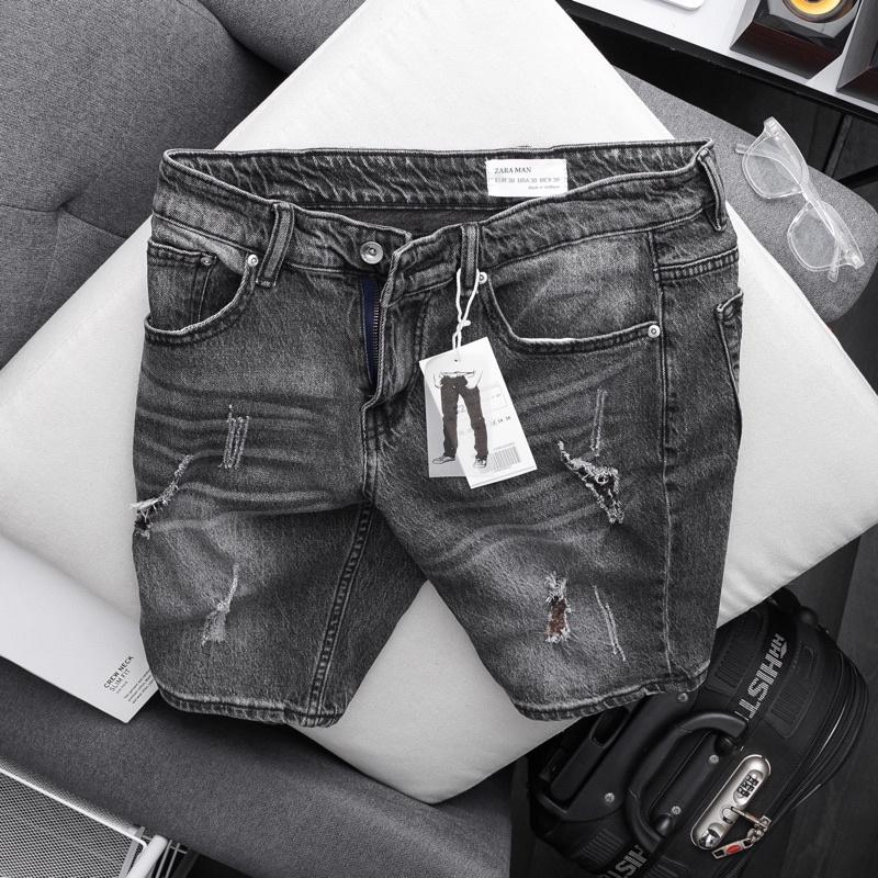 Quần short jean nam VNXK màu đen wash thời trang cơ bản