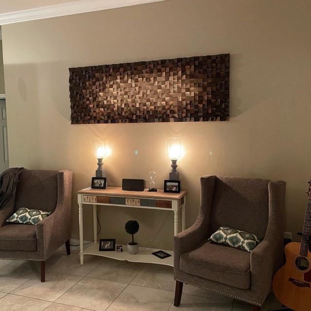 Tranh gỗ trang trí 3D Màu trắng chuyển nâu (Wood mosaic) - KÍCH THƯỚC 40cmx1m, 60x80cm và nhiều kích thước khác