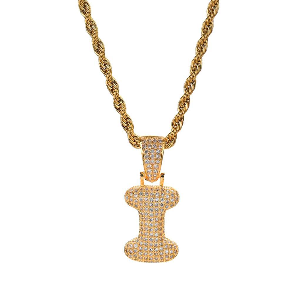 Punk Rock Zircon Letter 'I' Pendant Cord Rope Necklace