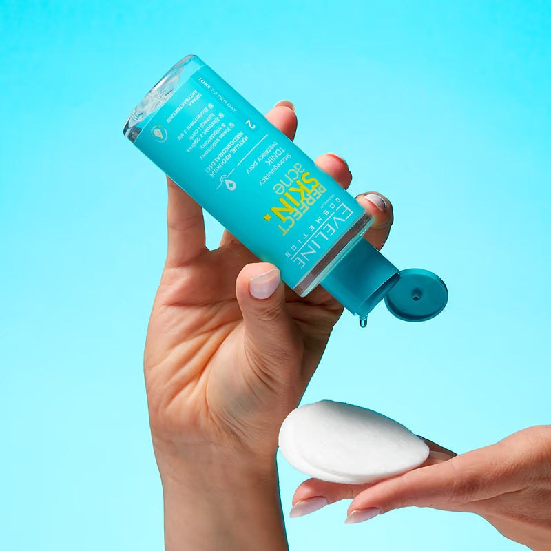 [Tặng Mặt nạ Sambijo-Son Eveline] Nước hoa hồng Eveline Perfect Skin Acne điều tiết bã nhờn và se khít lỗ chân lông 200ML