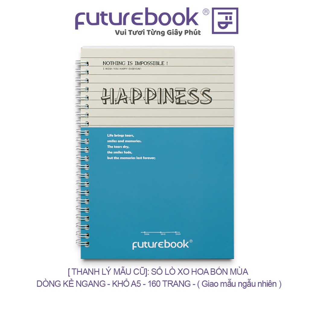 FUTUREBOOK-Sổ Lò Xo Bìa Mềm Happiness -160 Trang – Định Lượng 70Gsm – Kẻ Ngang. Mã Sản Phẩm A5LX6