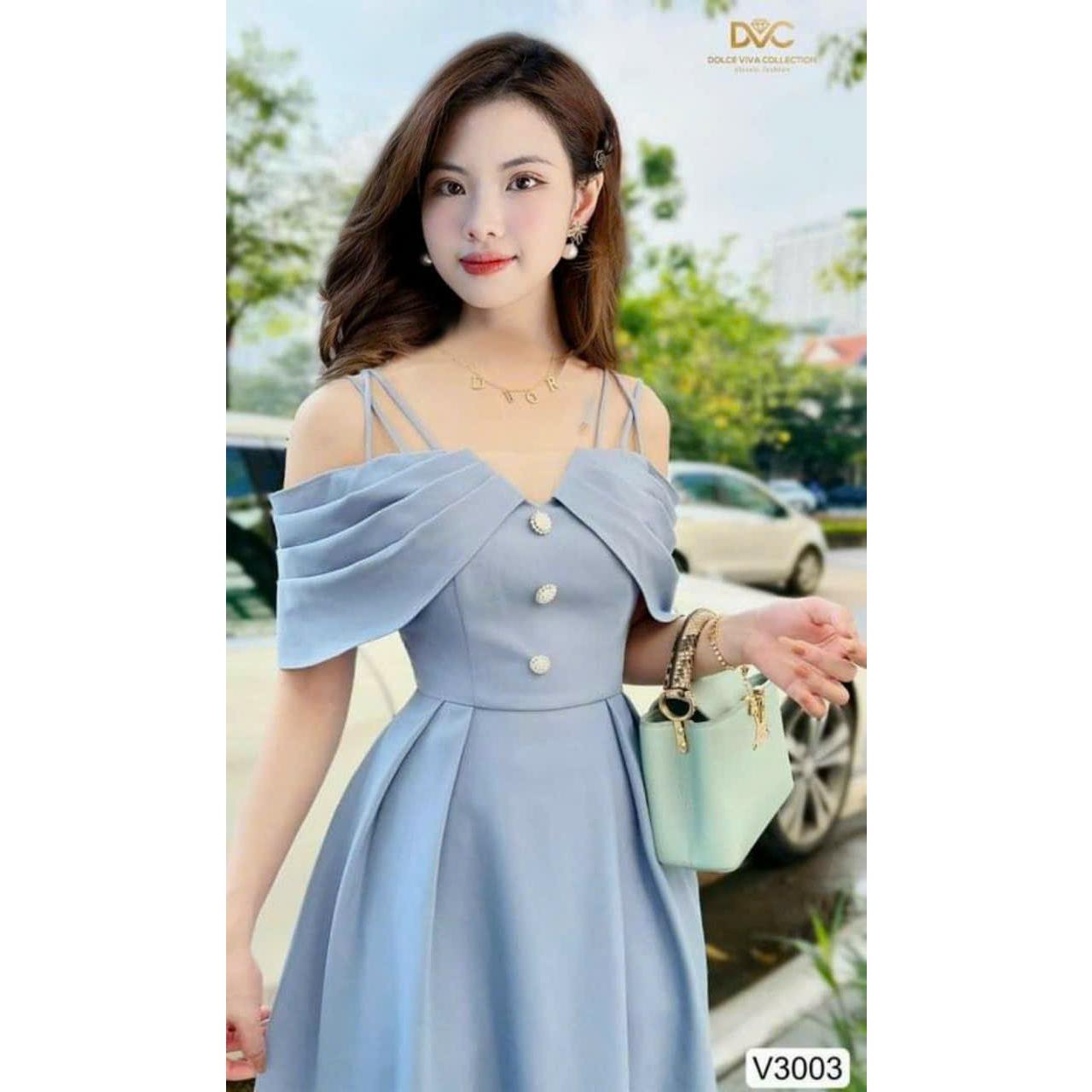 Váy đầm nữ dự tiệc trễ vai đan dây sang chảnh