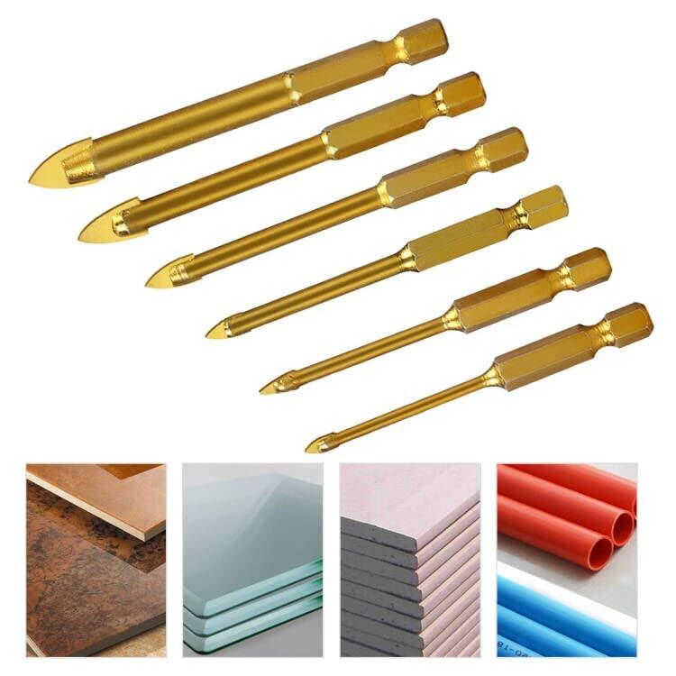 Gốm Kính Ngói Mũi Khoan Phủ Titan Thép Vonfram Lục Giác Mũi Khoan Bộ 6 Cái 3Mm 4Mm 5Mm 6Mm 8Mm 10Mm