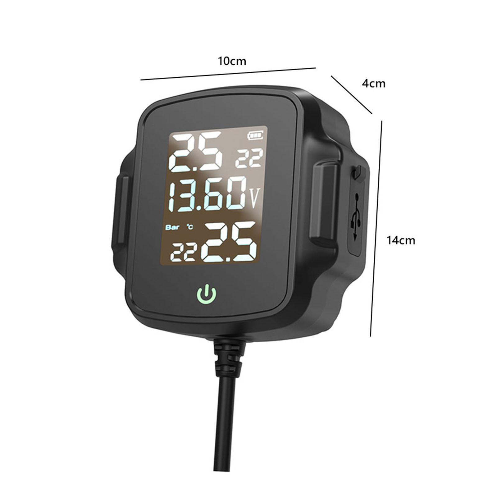 Motorcycle TPMS Tire Pressure Monitoring System Warning Gauge, Tyre Temperature Alarm System, with Voltage Detection, Dustproof