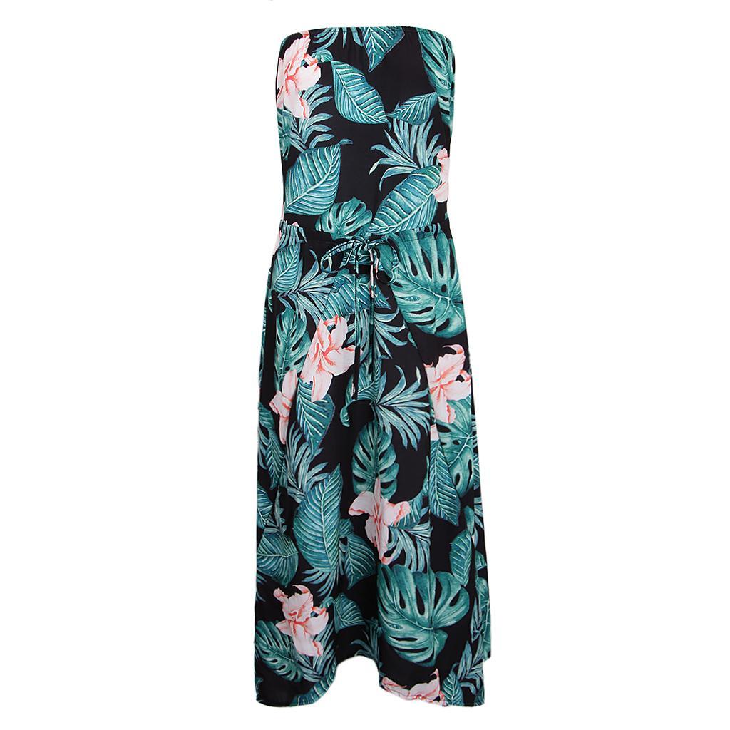 Women's Summer Strapless Floral Print Boho Tube Wrap Chest Beachwear Dress