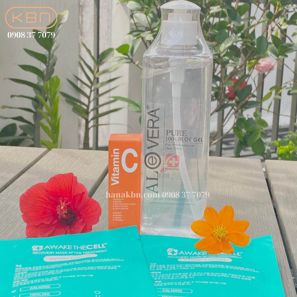 Combo Dưỡng Ẩm Dưỡng Trắng Vitamin C Bột Và Gel Lô Hội Aloevera Tặng 2 Mặt Nạ Soothing