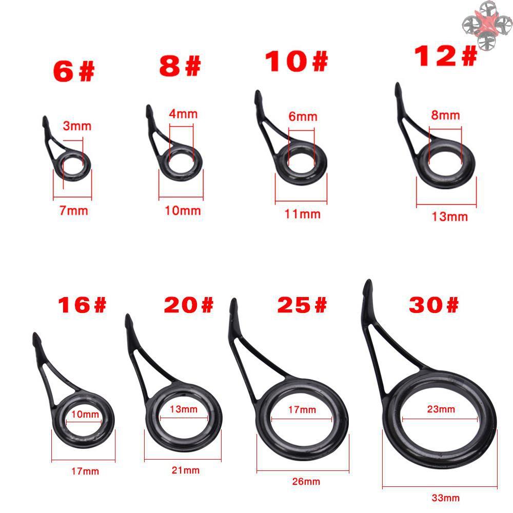 TOP 75Pcs Fishing Rod Guide Tips Carbon Steel Frame with Ceramic Ring Rod Replacement Tip Eye Set