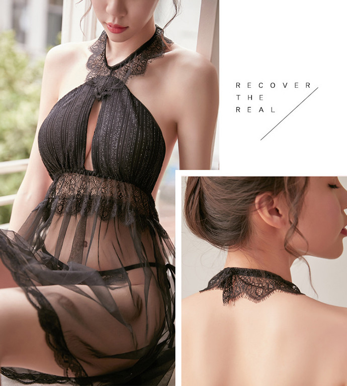 Áo Ngủ Nữ Siêu Mỏng Cao Cấp MS1307 Đen Áo Ngủ Nữ Siêu Mỏng Cao Cấp MS1307 Đen