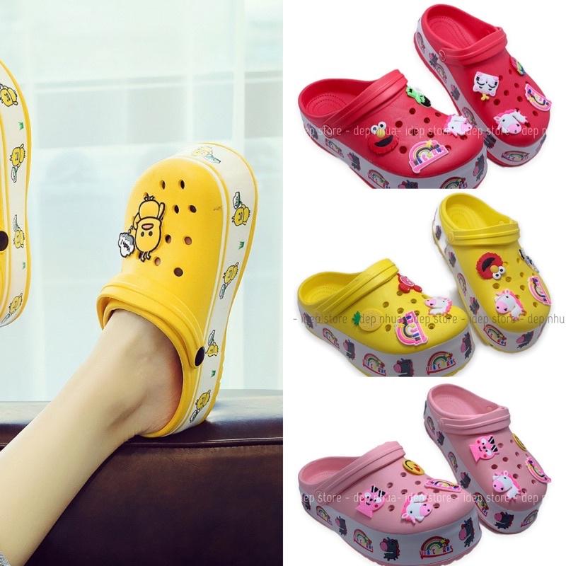 Dép sục cross nữ đế độn 5cm viền hoạt hình chất EVA siêu nhẹ đi mưa iDÉP SL018