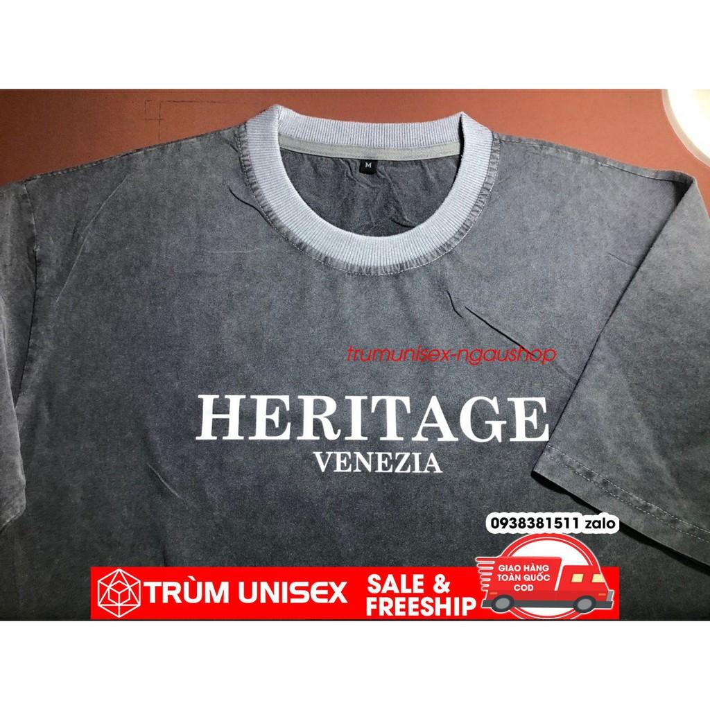 Áo thun unisex áo phông nam rộng Heritage màu xám đá kèm áo thật vải cát đen trắng Trùm Unisex phillipstore