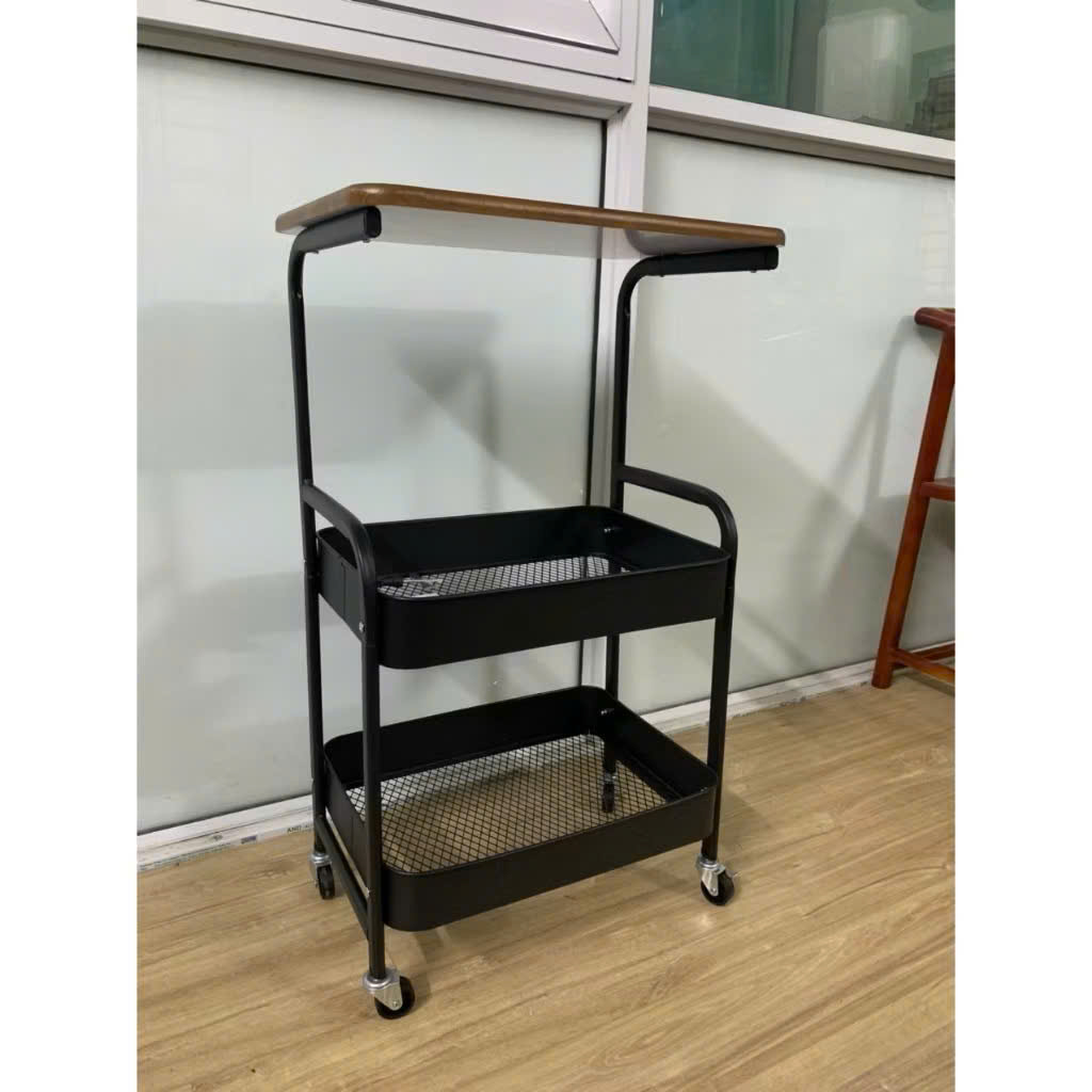 Kệ Để Đồ 3 Tầng Có Bánh Xe – Kệ Spa Mặt Gỗ, Khung Sắt Sơn Tĩnh Điện – Kệ Đẩy Đa Năng Cho Nhà Bếp, Phòng Khách, Phòng Ngủ- HÀNG CHÍNH HÃNG MINIIN