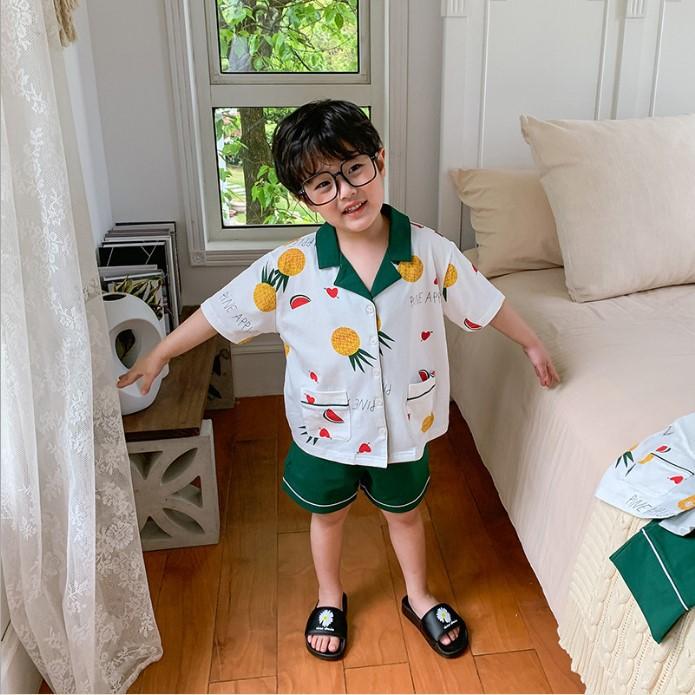 Set ngủ pijama ngắn trắng xanh cho bé S237