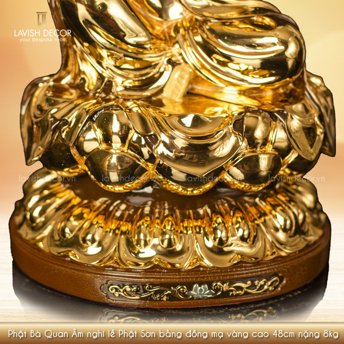 Phật Bà Quan Âm Nghi Lễ Phật Sơn bằng đồng mạ vàng cao 48cm nặng 8kg