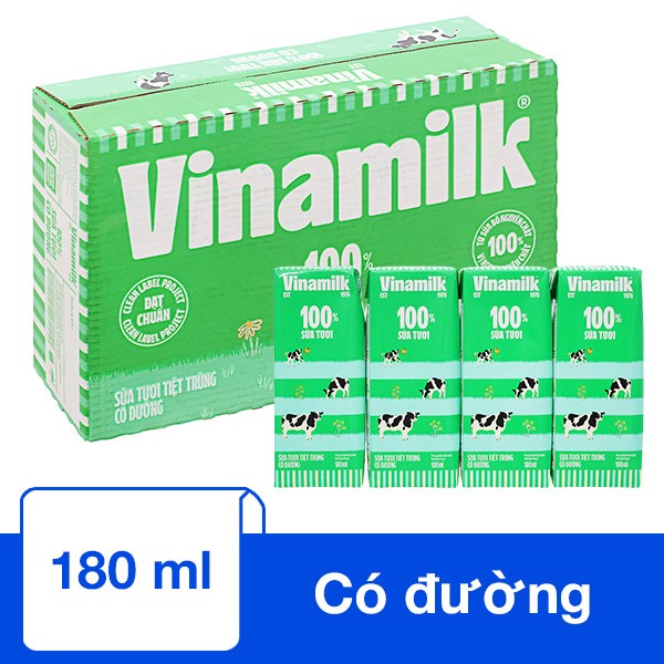 Thùng 48 Hộp Sữa Tươi Tiệt Trùng Vinamilk 100% Có Đường (180ml)