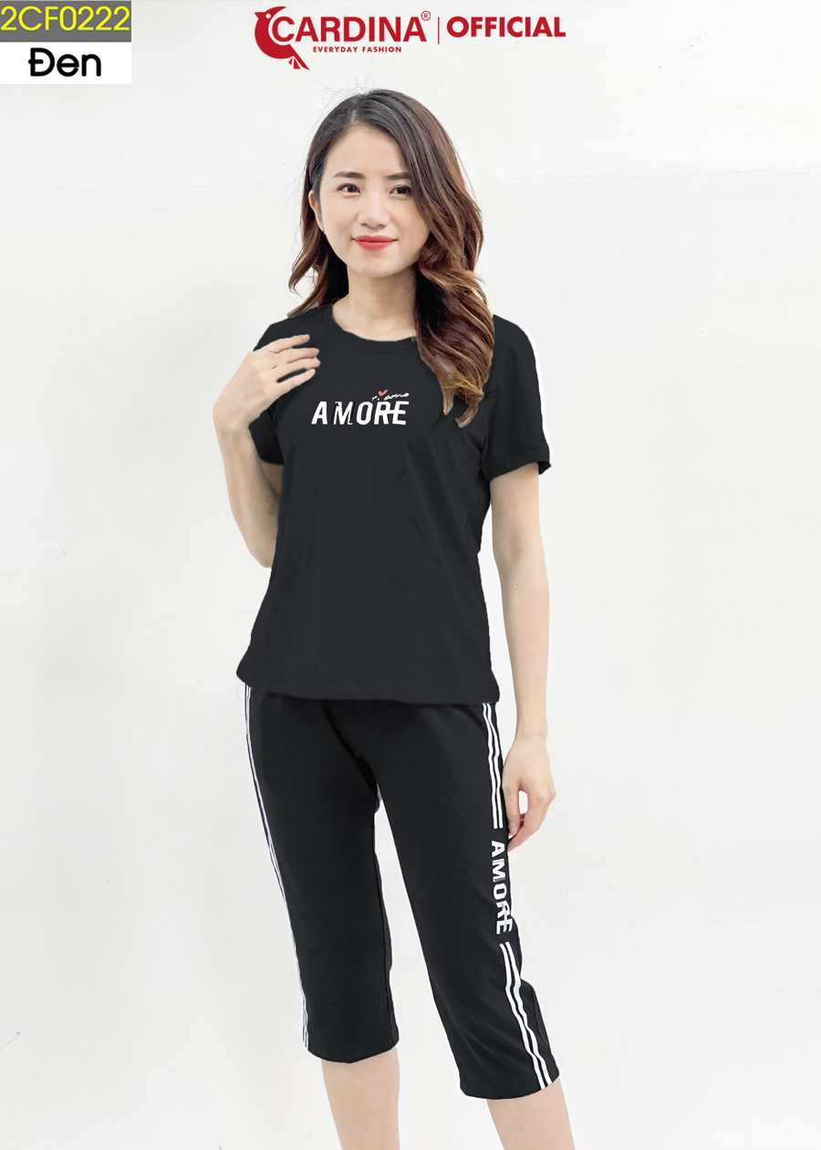 Đồ Bộ Nữ CARDINA Chất Cotton Cao Cấp Kiểu Dáng Thể Thao Bộ Mặc Nhà Áo Cộc Tay In chữ Quần Lửng 2CF02