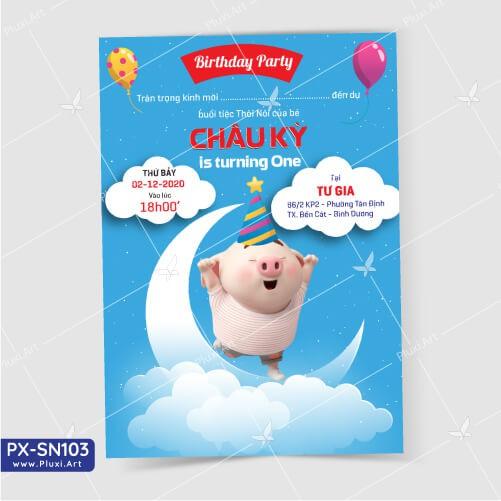 Thiệp thôi nôi – sinh nhật theo yêu cầu Pluxi