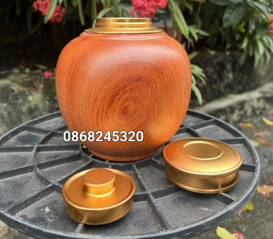 Hũ đựng trà bằng gỗ hương đá kt cao 18×14cm