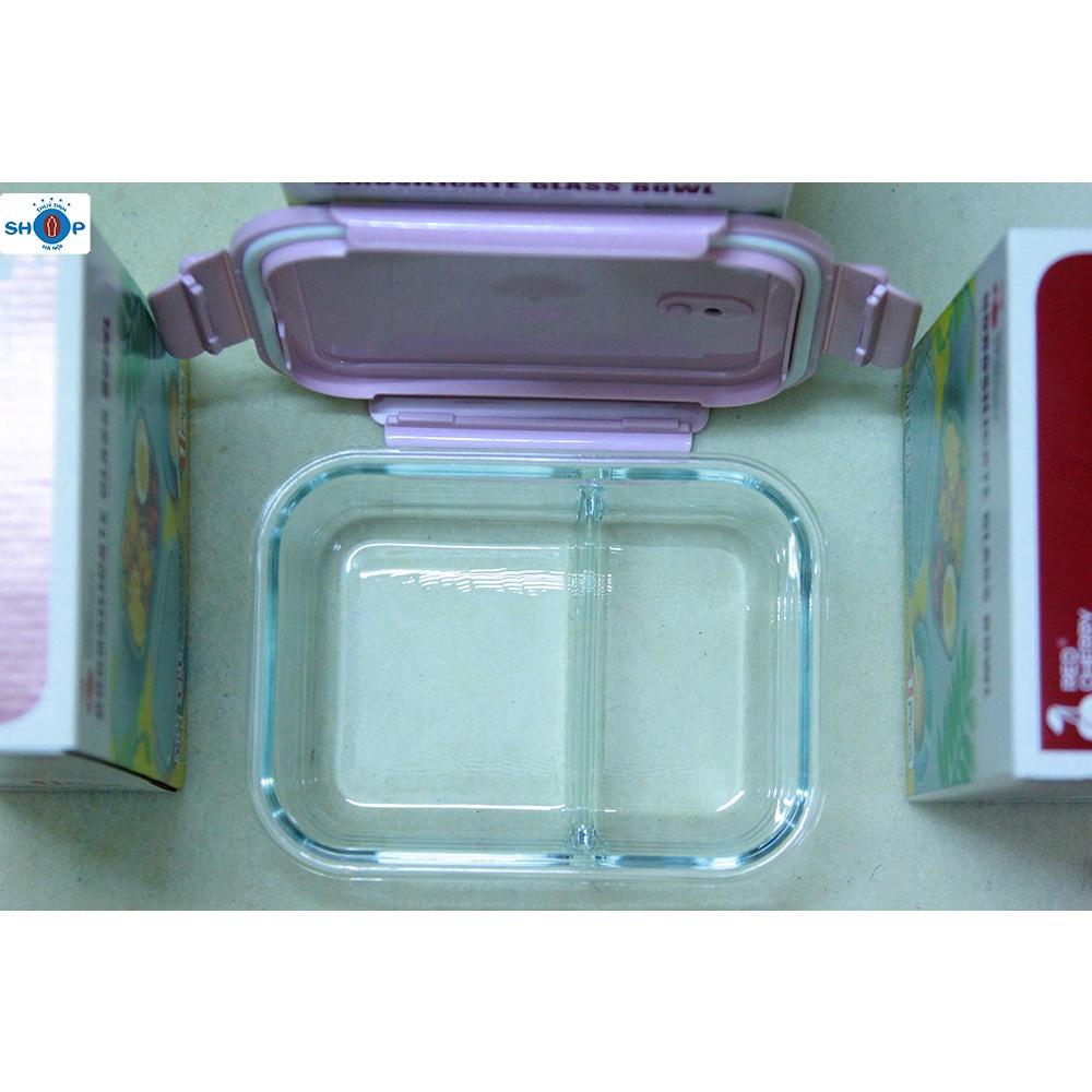 Hộp đựng thực phẩm, hộp cơm thủy tinh 2 ngăn 1000ml để tủ lạnh, lò vi sóng
