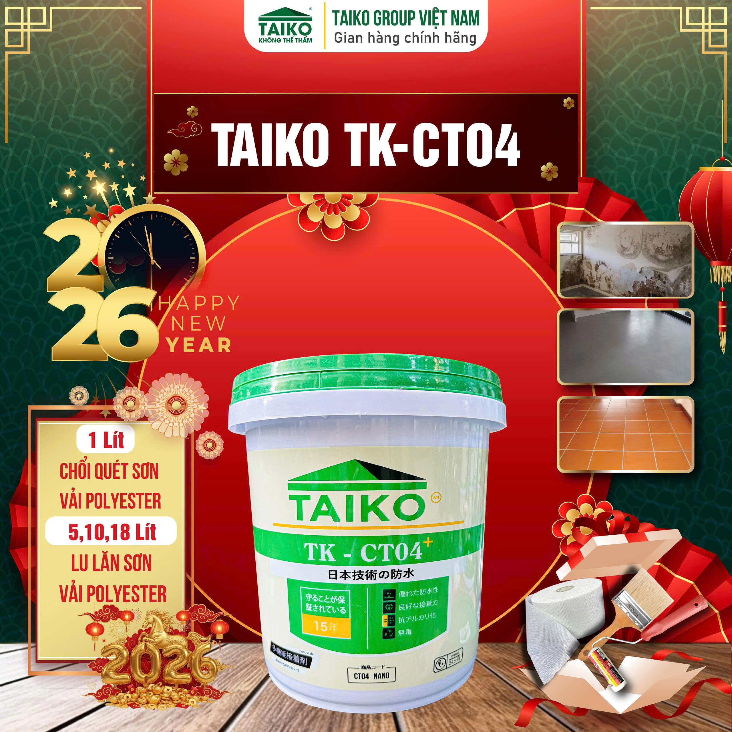 Sơn Chống Thấm Ngược, Môi Trường Ẩm Nhà Vệ Sinh, Bể Cá, Bể Âm TAIKO CT4 - Tặng Kèm Vải Kết Cấu