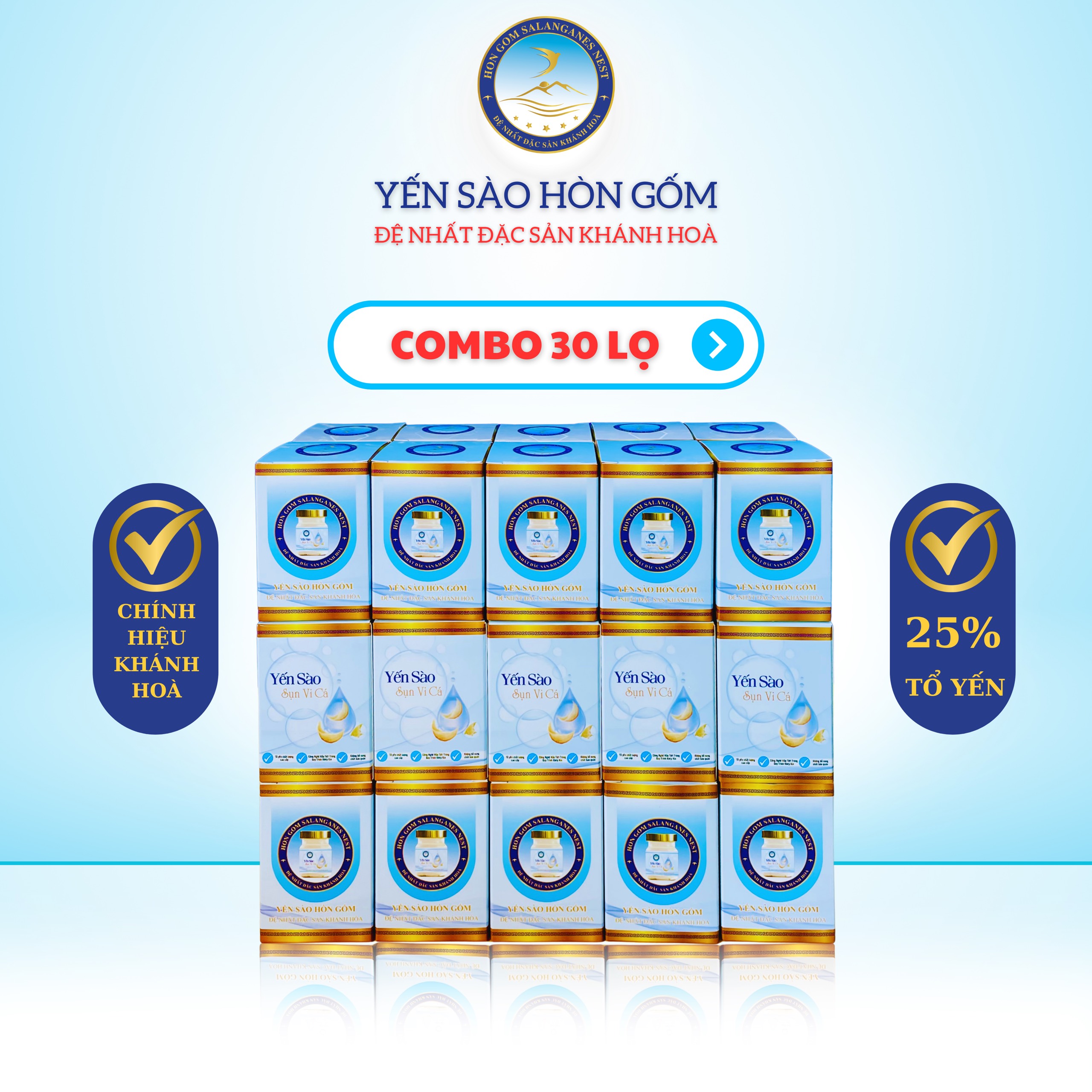 [Combo 30 lọ x 70ml] Nước Yến Sào Sụn Vi Cá - Yến Sào Hòn Gốm Chính Hiệu Khánh Hoà - H G SALANGANES NEST 