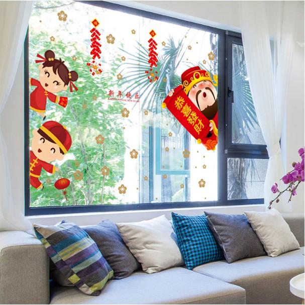 Decal trang trí Tết - Thần Tài và các bạn Chào Xuân