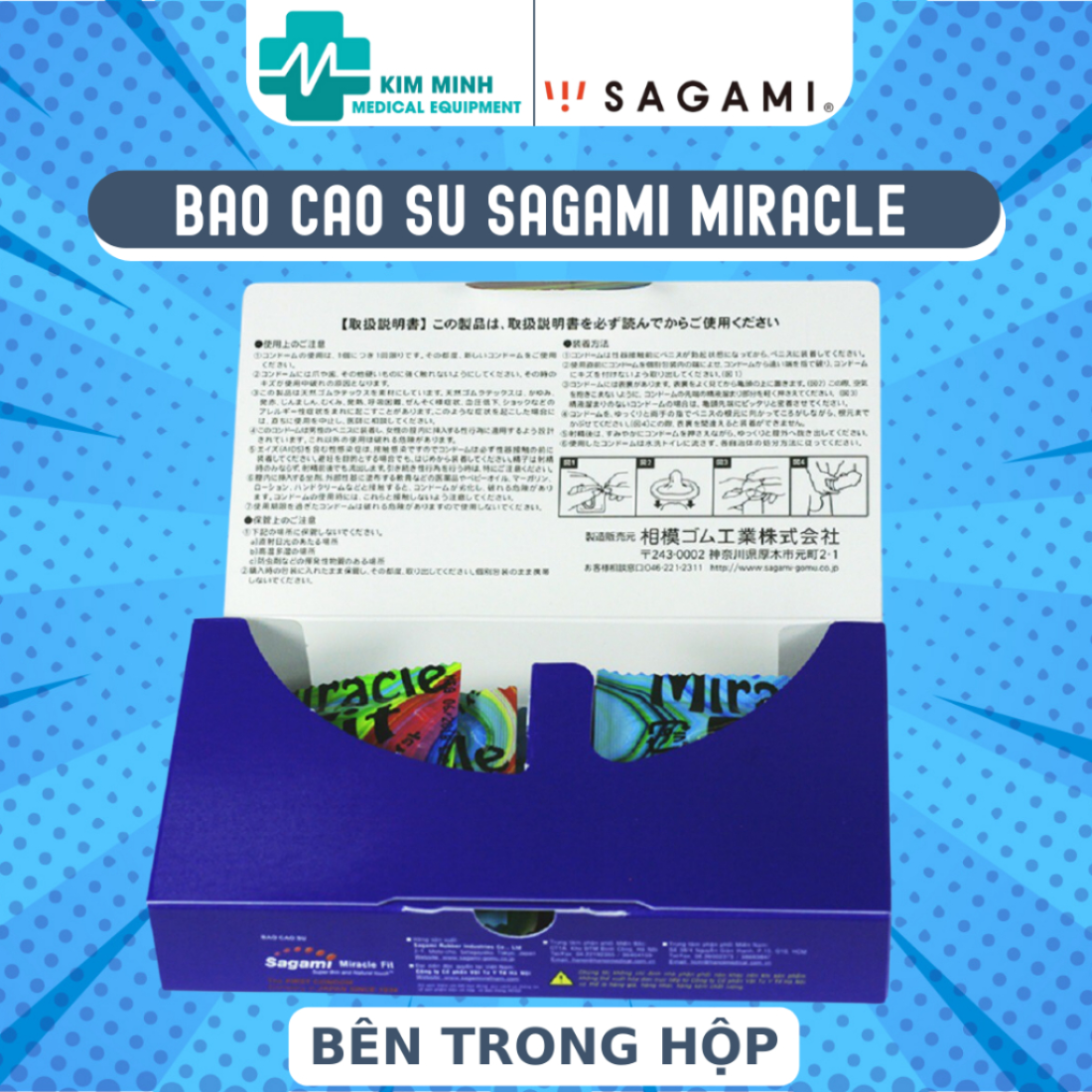 Bao cao su Sagami Miracle size 52mm hộp 5 chiếc, 10 chiếc