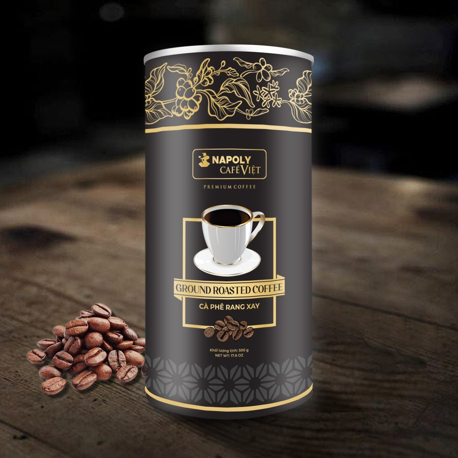 Cà phê cao cấp từ Arabica/Robusta Cầu Đất Rang Xay Napoli Premium Coffee 500g/lon - Cafe sạch, Vị Chua Thanh, Hậu Ngọt Dịu