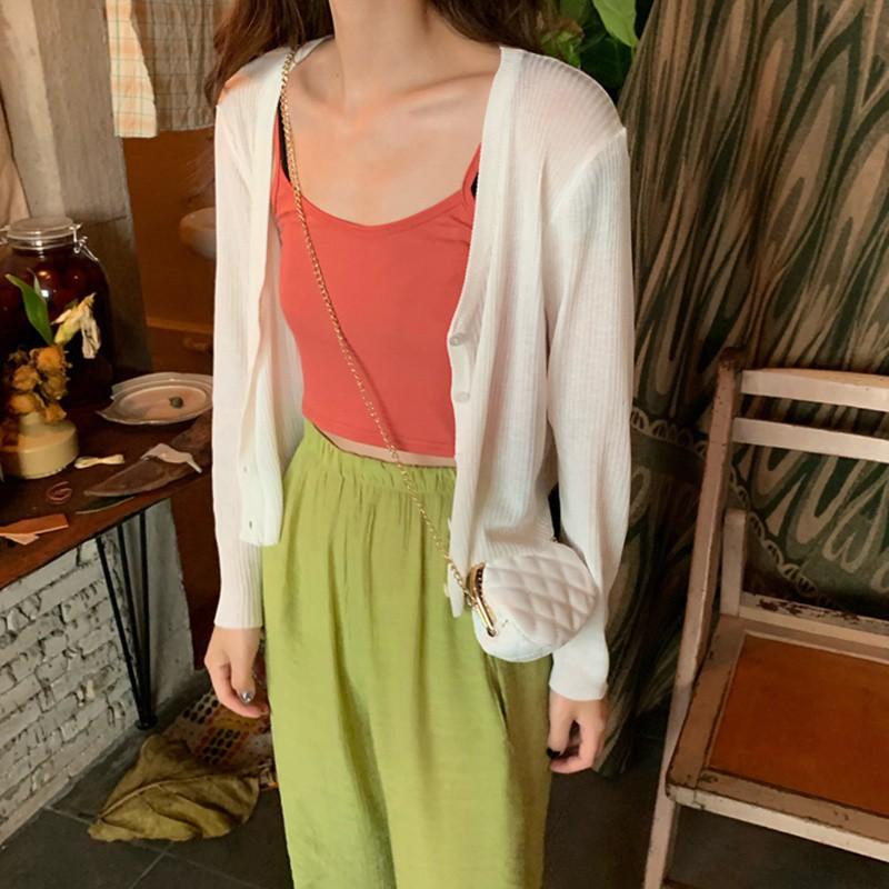 Áo Khoác Cardigan Dệt Kim Mỏng Tay Dài Cổ Chữ V Thiết Kế Đơn Giản Cho Nữ