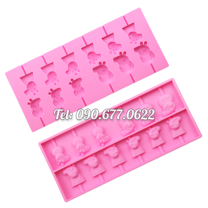 Khuôn silicone làm rau câu, kẹo dẻo, socola 12 heo con Peppa - Mã số 1038