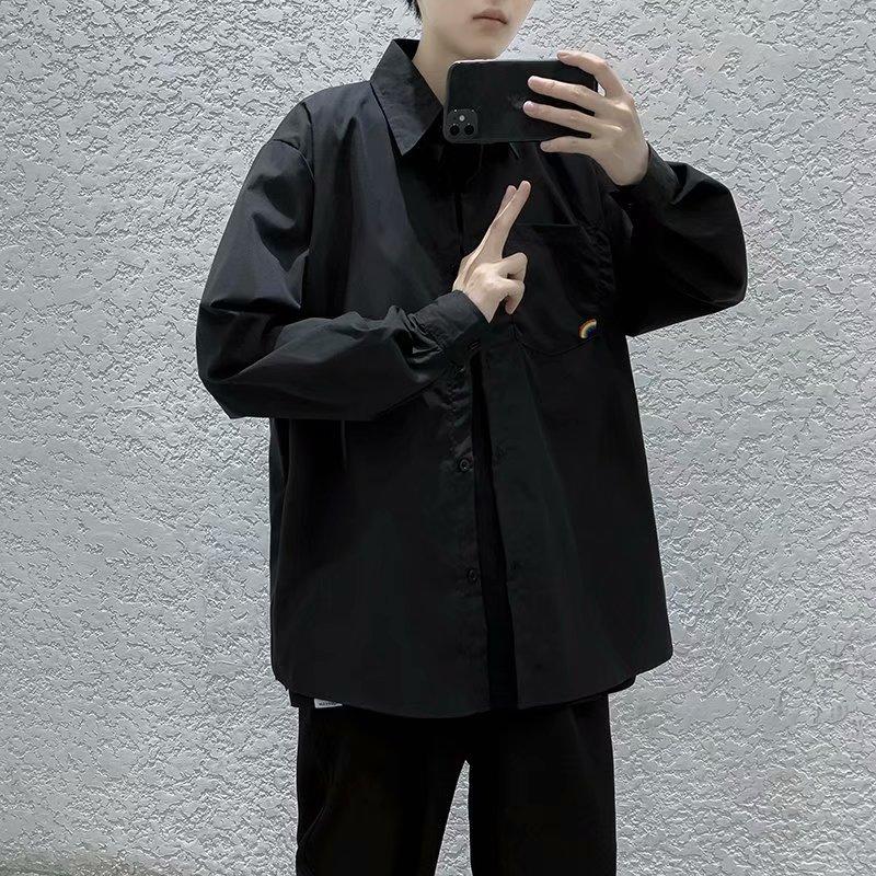 NEW KOREAN STYLE Áo Sơ Mi Nam Tay Dài Màu Sắc Cầu Vồng Cá Tính
