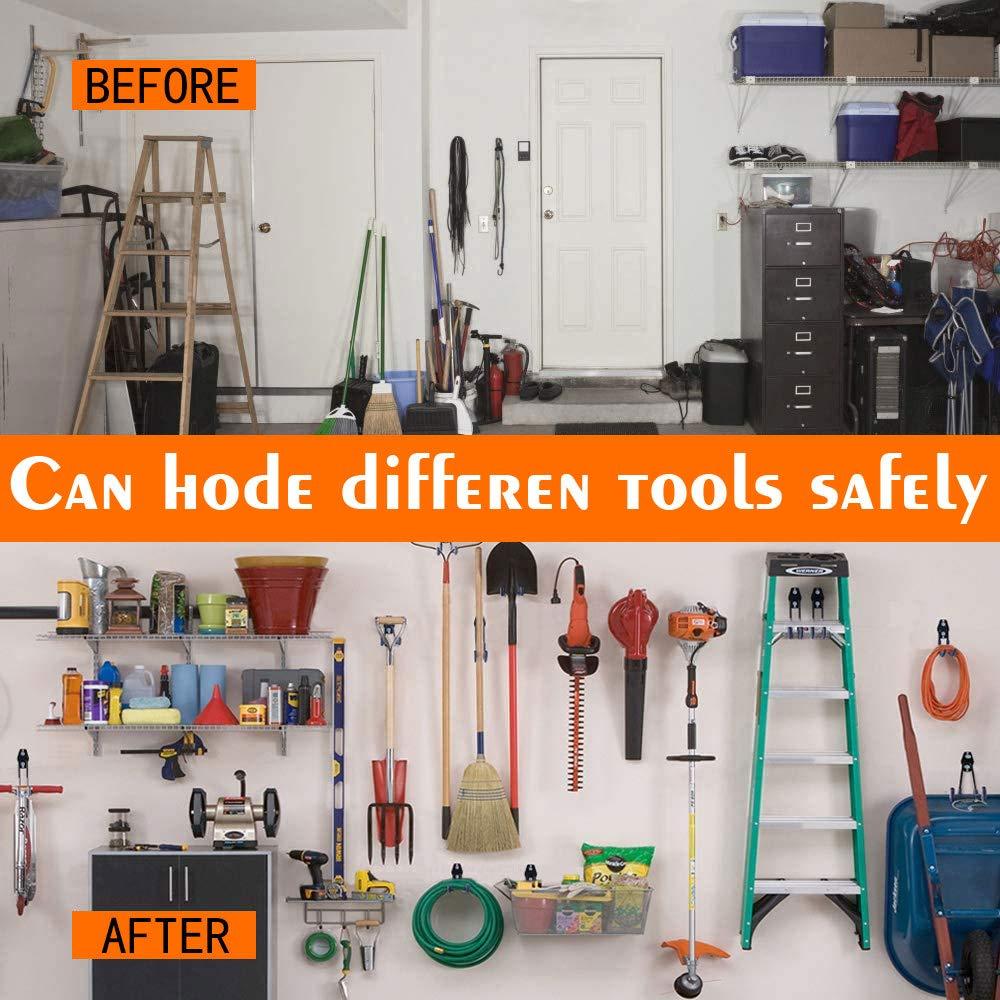 Móc lưu trữ nhà để xe bằng thép 2PCS, Công cụ lưu trữ móc nhà để xe với hỗ trợ bằng tay Hỗ trợ nặng nề để treo thang/xe đạp/dụng cụ làm vườn/dây thừng