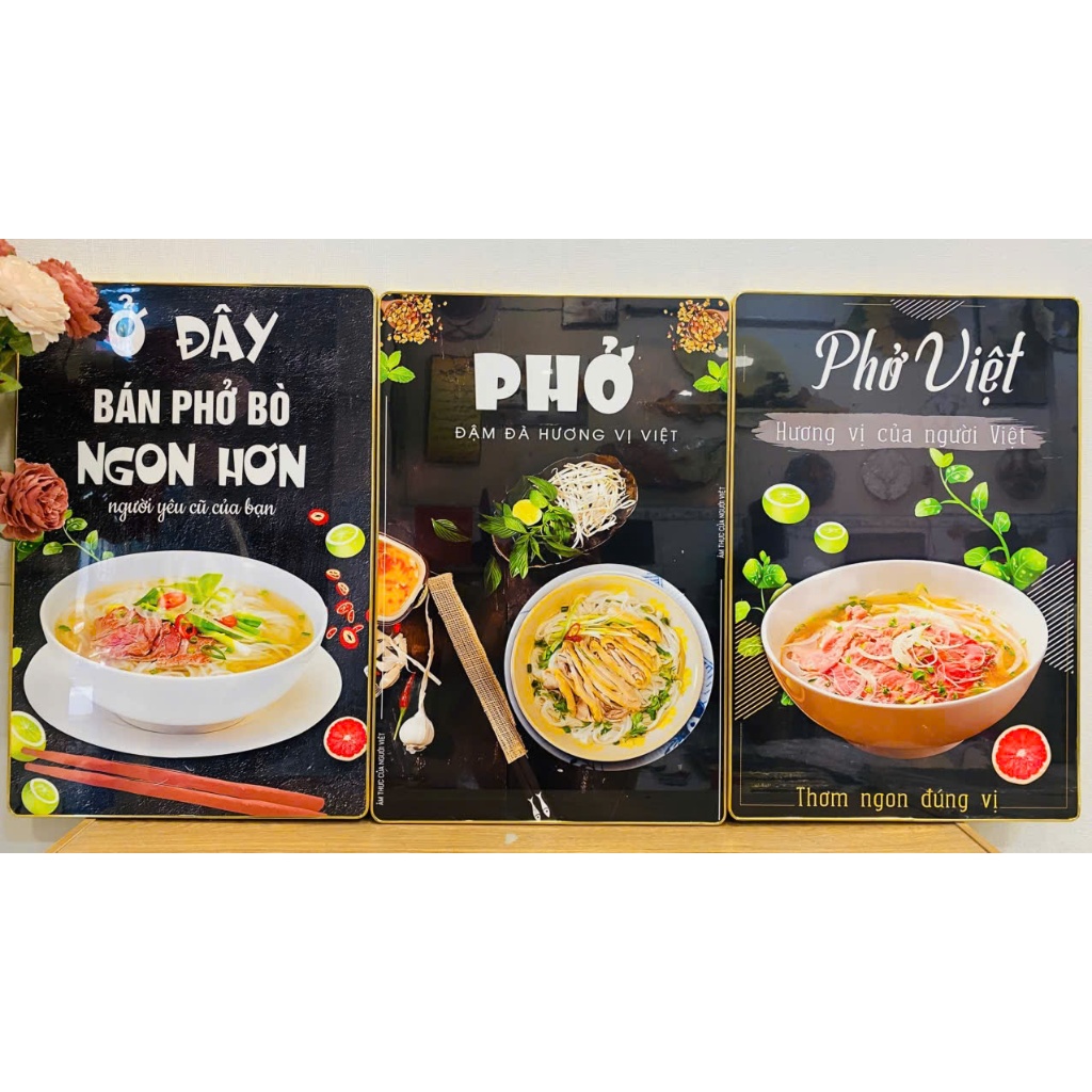 (ẢNH CHỤP THẬT)Tranh treo tường tráng gương trang trí quán phở bò kèm đinh treo