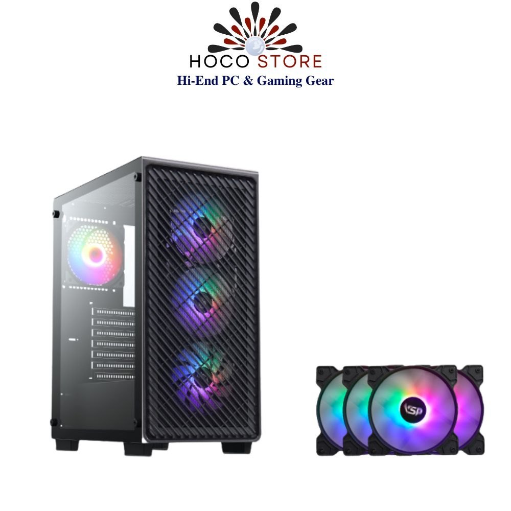 Vỏ Case Máy Tính VSP Gaming KA29 4F - Case ATX, mặt trước lưới, hông kính cường lực - Hàng Chính Hãng