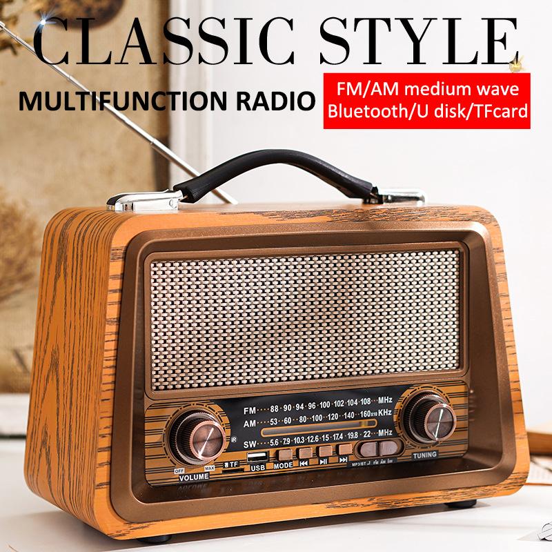 Loa bluetooth không dây radio retro bằng gỗ di động Color: Mahogany Color