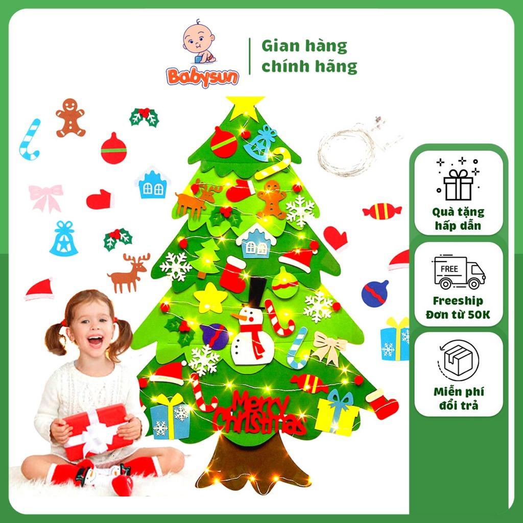 Cây thông noel vải nỉ có đèn led, đồ chơi cho bé trang trí giáng sinh kích thước 95x70cm