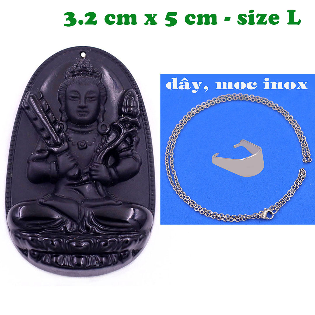 Mặt Phật Hư không tạng thạch anh đen 5 cm kèm dây chuyền inox - mặt dây chuyền size lớn - size L, Mặt Phật bản mệnh