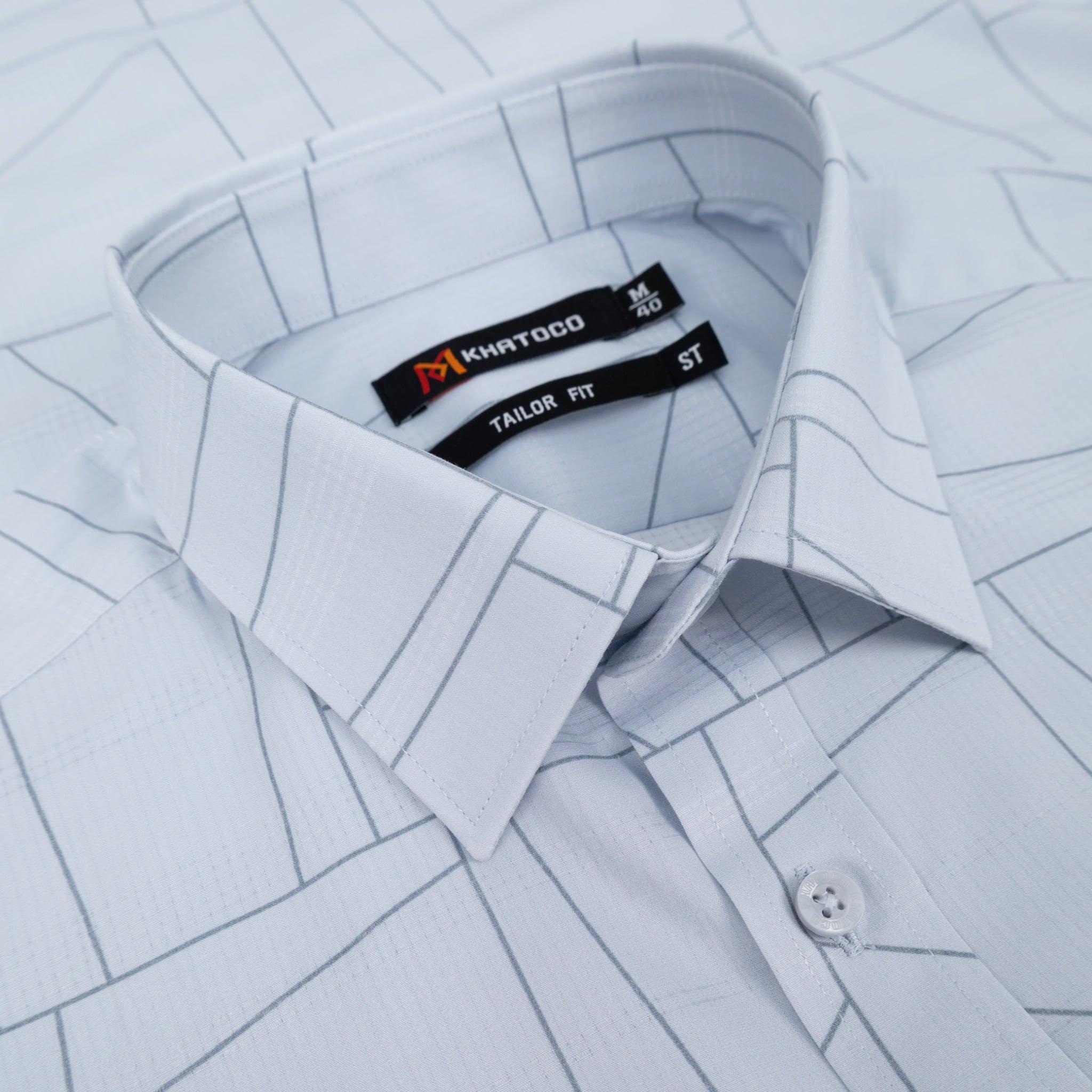 Áo sơ mi nam KHATOCO Tailor Fit ngắn tay A1MN518T2-CNIN728-2703-N